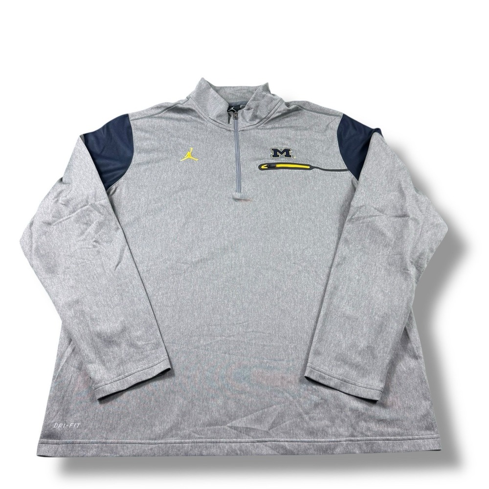 Nike Air Jordan Michigan Wolverines Gray L/S Dri-Fit 1/4 Zip Jacket Mens XL EUC